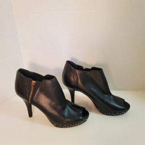 Reba "Brandy" Peep Toe Platform Black Studded Leather Heels, Size 9